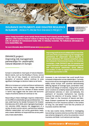 Policy Brief: Insurance instruments and disaster resilience in Europe - insights from the ENHANCE project 